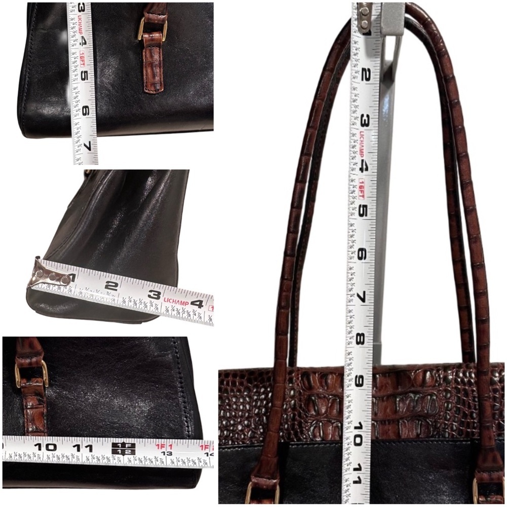 Vintage Brahmin Tuscany Collection Croc Embossed Leather Satchel Black Brown GUC - Picture 14 of 16